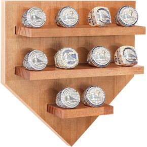 Championship Ring Display Case 10 Ring Posts Sports Ring Display Case 8.6 x 8.5 Inches Wall Mount Baseball Ring Holder Ring Storage Organizer for Basketball Football Softball Award Rings