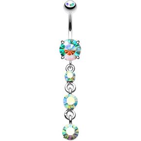 Pierced Owl 14GA Stainless Steel Cascading CZ Crystals Dangling Belly Button Ring
