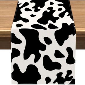 Nepnuser Linen Cow Print Table Runner Farm Cowboy Themed Birthday Party Decoration Dining Room Kitchen Home Decor (13" x 72")