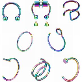 ZQGOFPT 8 Pcs 20G Nose Rings for Women Men Nose Piercings Jewelry Surgical Stainless Steel Nose Rings Studs Hoop Nose Screw Hypoallergenic Body Piercing Earrings Jewelry for Men