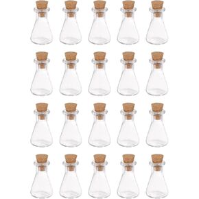 HARFINGTON 20pcs Mini Glass Bottles with Cork Stoppers Flask Shaped Tiny Glass Jars Small Glass Vials Transparent Clear Wishing Bottles for DIY Art Crafts Party Decoration