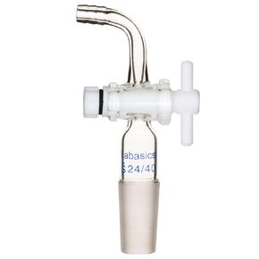 Flow Control Adapter with PTFE Stopcock, 24/40 Joint and Bent Hose Connection for Lab Supply