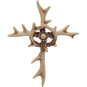 Wowser Rustic Style Faux Antler Resin Wall Cross, Religious Home & Office Decor, Hanging Wall Cross, 10.5 Inches Tall