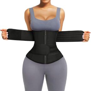 FeelinGirl Waist Trainer for Women Belly Fat Long Torso Sauna Workout 2 Belt With Zipper 7 Steel Bones Corset