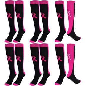 Zhanmai 6 Pairs Breast Cancer Socks for Soccer Volleyball Football Baseball Team Breast Cancer Awareness Volunteering