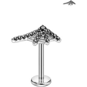 FANSING Black CZ Spider Web Threadless Push Pin Labret Studs 316L Surgical Steel Halloween Piercing Jewelry 20g to 16g / 5mm to 10mm