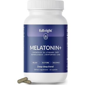Deep Sleep Melatonin+ Plus Magnesium, L-Theanin, 5HTP, Ashwagandha, L-Tryptophan, GABA, B6 Supplement - 60 Capsules