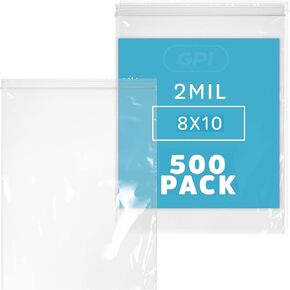 GPI - 9" X 12" Zip Bags For A4 Letter Size Paper, Case Of 500, Clear Plastic Reclosable Zipper Lock Poly Baggies, 2 Mil Thick, With Resealable Zip Top Lock For Food Storage, Clothing, Crafts &