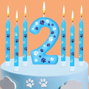 Photect 7 Pcs Number 2 Blue Dog Paw Birthday Candles Blue Dog Paw Print Themed Birthday Candles Numeral Birthday Cake Topper for Boy Girl Dog Paw Birthday Decoration Blue Dog Party Supplies