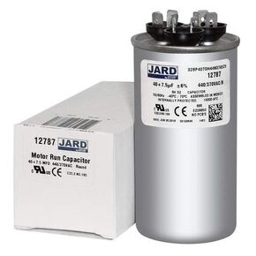 40 + 7.5 x 370/440 VAC Round Dual Run Capacitor by JARD # 12787