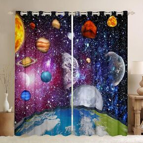 Outer Space Curtains for Bedroom Living Room (2 Panels, 38 x 45 Inch) Kids Universe Planets 30%-50% Blackout Curtains Boys Girls Teens Galaxy Darkening Drapes Solar System Decor Window Treatments