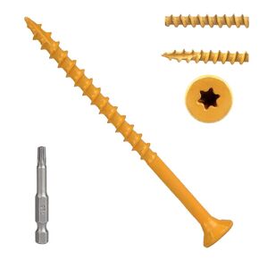Wood Screws 4 Inch, #10×4" Deck Screws, 200 Pcs Tan Rust Resistant Epoxy Coated Outdoor Decking Screws, Torx/Star Drive Head Decking Screws, T25 Star Bit Included, for Timber, Fence