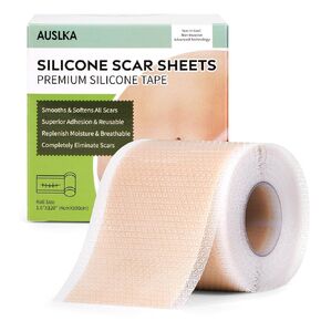 AUSLKA Silicone Scar Sheets(1.6"x 120" Roll-3M), Silicone Scar Tape, Scar Strips, Professional Silicone Scar Tape for C-Section, Tummy Tuck, Keloid, and Scar Patch