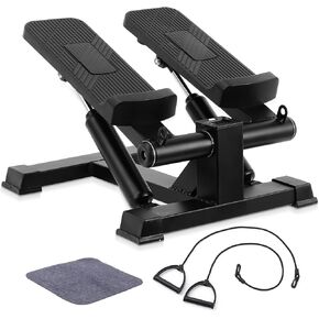 Steppers for Exercise at Home, Air-Powered Mini Stepper with Resistance Bands for Home Fitness, Portable Super Quiet Stair Stepper Machine for Full Body Workout