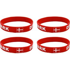4 Pcs Denmark Danes Country Flag Rubber Bracelets, National Flag Silicone Bracelet, Rubber Wristbands Patriotic Decorations Gift