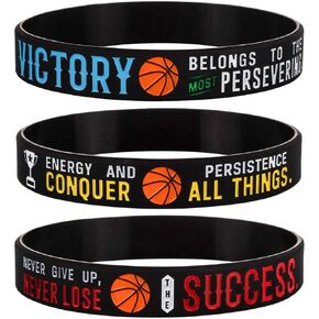 Sainstone Basketball VICTORY SUCCESS Motivational Bracelets, Engraved Rubber Inspirational Quote Wristbands for Warriors Lakers Sports Birthday Party Cheer Gifts Supplies Favors
