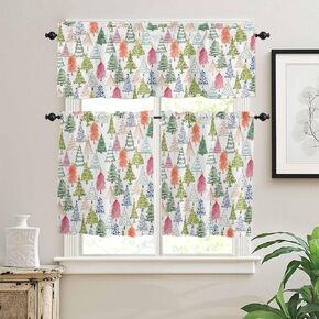 Kitchen Curtains and Valance Set, Harvest Fall Curtain Valance and Tier Rod Pocket Window Curtain Tiers for Bedroom Bathroom 3 Piece Curtain 24 Inch Length Thanksgiving Pumpkin Maple Leaf
