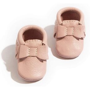 Freshly Picked Newborn Baby Girl Shoes, Ballet Flat Bow Moccasins, Platinum