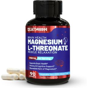 Magnesium L-Threonate, High Absorption Magnesium Supplement,1900mg Magnesium Threonate for Brain Health, Memory Support, Gluten Free, Non-GMO,90 Vegan Capsules