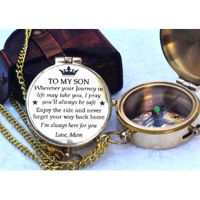 to My Son Compass with Leather Box-Mom to Son Compass–Father to Son Gifts- Graduation Day Gifts for Son-Birthday, Baptism, Graduation, Confirmation, Communion Compass for Women Men