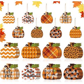 Thanksgiving Fall Tree Decorations Pumpkin Fall Ornaments for Tree Wooden Hanging Tree Ornaments Pumpkin Wood Autumn Decor for Farmhouse Rustic Home Decor (Classic Style, 24 Pcs)