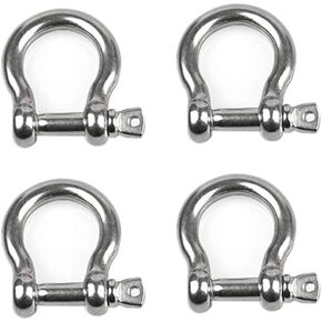4 PCS M8 Stainless Steel Bow Shackle 5/16" (7.8mm) Forged Anchor Bow Shackle with Screw Pin for Paracord Jewelry Marine, Silver Color