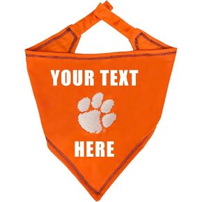 NCAA Clemson Tigers Personalized Tie Bandana for Dogs & Cats, Size Large/X-Large. Custom Dog Bandana Scarf Bib for Pet Cat Dog. The Ultimate Game-Day & Party Customizable Bandana