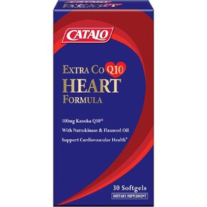CATALO Extra CoQ10 Heart Formula - 100mg Coenzyme Q10, Organic Flaxseed Oil, Fermented Soybean Extract, 60 Softgels, Antioxidant Rich, Gluten-Free