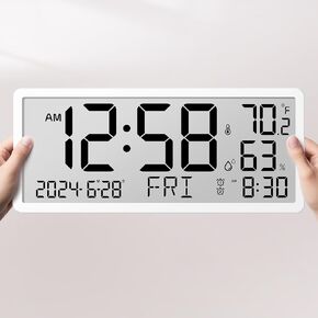 MASHI Large Digital Wall Clock - Battery Operated Alarm Clock,14" Digital Clock Large Display with Time, Date, Humidity, and Temperature ，Perfect for Bedroom, Livingroom, Office, Home