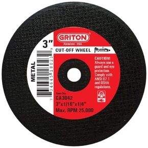 Griton CA3042 Arbor Industrial Cut Off Wheel for Metal, 1/4" Hole Diameter, 3" Diameter, 1/16" Width (Pack of 50)