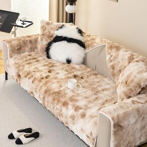 Gradient Faux Fur Couch Cover,Rabbit Plush Couch Cover,Non-Slip Sofa Cover Furniture Protector, Suitable for Bedroom Carpets, Foot mats (Dark Coffee, 36"x63"/Loveseat Sofa Cover)