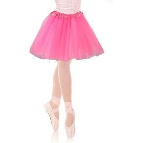KALIONE Girls Tutu Dress, 3 Layered Elastic Tulle Skirts Women's Tutu Skirt Bubble Ballet Dance Tulle Skirts Vintage Princess Party Dress Costume Accessories for Women Girls Kids, Pink