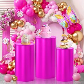 Fanqisi Round Cylinder Pedestal Covers Iridescent: Set of 5 Spandex Cylinder Plinth Stand Pillar Covers - Birthday Party Wedding Props Decor