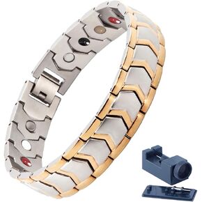 KYOSI Magnetic Bracelet for Men Silver-Gold Bracelet Stainless Steel Magnet Link Mens Jewelry 8.66 inches