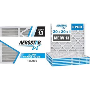 Aerostar 20x25x5 Air Filter MERV 13, Furnace Filters AC HVAC Replacement for Honeywell FC100A1037, Lennox X6673, Carrier EXPXXFIL0020, Bryant, and Payne (2 Pack) (Actual Size: 19.88" x 24.75" x 4.38")