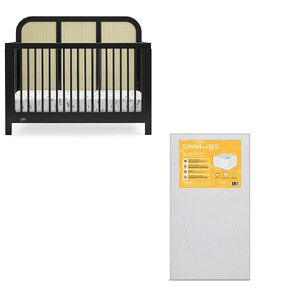 Simmons Kids Theo 6-in-1 Convertible Crib - Greenguard Gold Certified, Black/Textured Almond