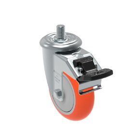 GLEED 412 UPE G L12 Series 4" x 1-1/4" Diameter Swivel Caster with Total Lock Brake, Non-Marking Polyurethane Precision Ball Bearing Wheel, 3/8" Diameter x 1" Length Threaded Stem, 275 lb