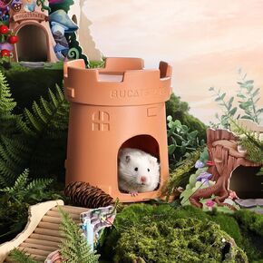 BUCATSTATE Hamster Hideout Ceramic, Mushroom Shape Hamster House and Habitats Cool Bed Ideal for All Season Dwarf Hamster Gerbil Mice Golden Bear (Brown-Large)