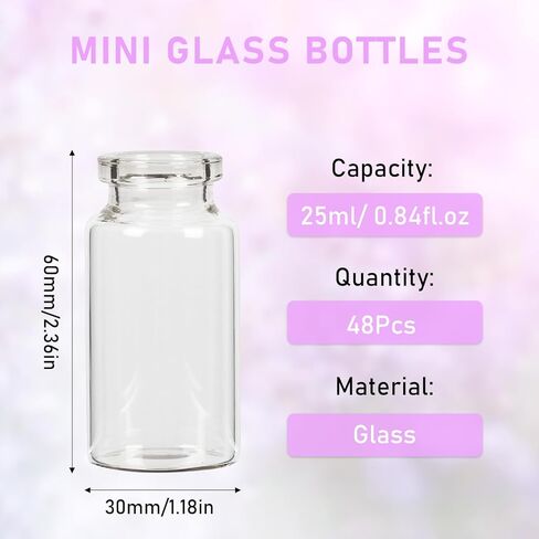 زجاجات زجاجية صغيرة سعة 25 مل مع فلين، 48 عبوة زجاجات صغيرة مع سدادات فلين وخيوط إضافية، قوارير صغيرة بأغطية، برطمانات تعويذة صغيرة، زجاجات جرعة صغيرة لصالح الحفلات، الرمل، الحرف اليدوية in Kuwait