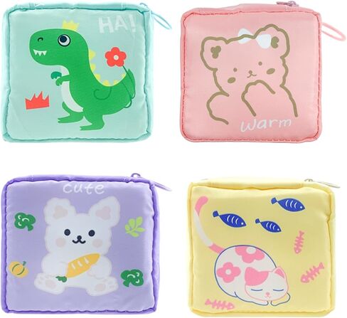 4 عبوات من حقيبة تخزين المناديل الصحية المحمولة اللطيفة على شكل حيوان بسعة كبيرة، حقيبة صغيرة لمستحضرات التجميل للنساء والفتيات (4 ألوان) in Kuwait