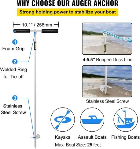 VEVOR Sand Anchor, 36" Length Auger to The Beach and Sandbar, 316 Stainless Steel Screw Anchor with Removable Handle, Bungee Line & Carry Bag, for Jet Ski PWC Pontoon Kayak in Saudi Arabia