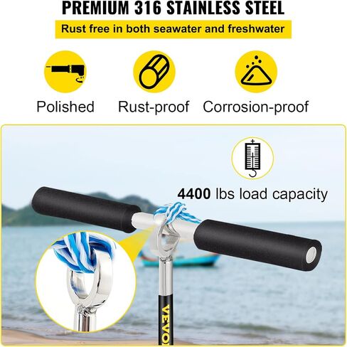 VEVOR Sand Anchor, 36" Length Auger to The Beach and Sandbar, 316 Stainless Steel Screw Anchor with Removable Handle, Bungee Line & Carry Bag, for Jet Ski PWC Pontoon Kayak in Saudi Arabia