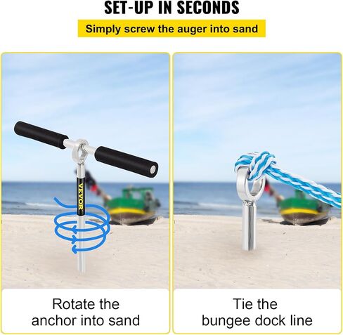 VEVOR Sand Anchor, 36" Length Auger to The Beach and Sandbar, 316 Stainless Steel Screw Anchor with Removable Handle, Bungee Line & Carry Bag, for Jet Ski PWC Pontoon Kayak in Saudi Arabia