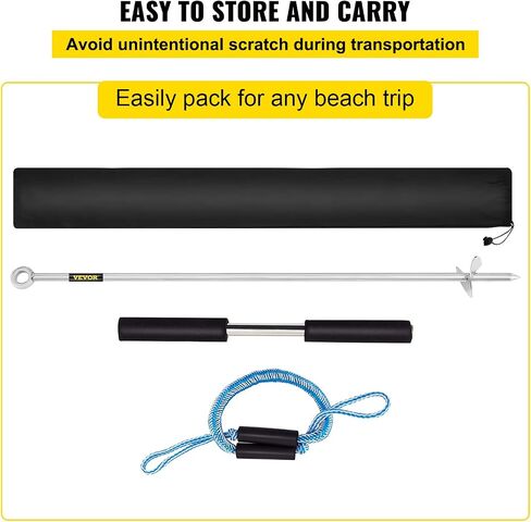 VEVOR Sand Anchor, 36" Length Auger to The Beach and Sandbar, 316 Stainless Steel Screw Anchor with Removable Handle, Bungee Line & Carry Bag, for Jet Ski PWC Pontoon Kayak in Saudi Arabia
