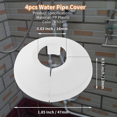 4pcs Water Pipe Cover, 0.63 Inch / 16mm Wall Flange White Water Pipe Escutcheon, PP Plastic Radiator Escutcheon Drain Line Cover Collar for Water Pipe Tube Decoration in Saudi Arabia