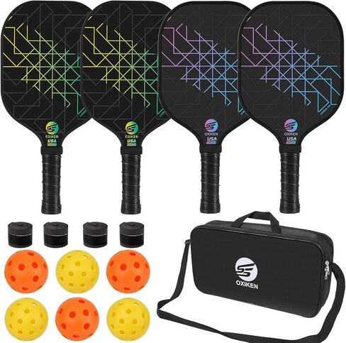 Pickleball Paddles Set of 4, USAPA Approved Carbon Fiber Pickle Ball Paddle (CHS), Polypropylene Honeycomb Core, Anti Slip Sweat Absorbing Grip, 4 Replacement Soft Grip, 6 Pickleball, Bag in Saudi Arabia