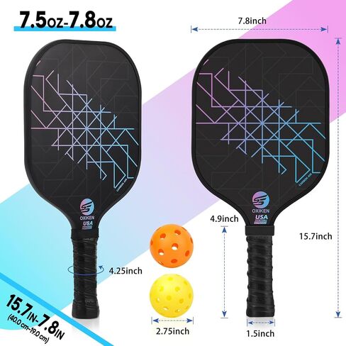 Pickleball Paddles Set of 4, USAPA Approved Carbon Fiber Pickle Ball Paddle (CHS), Polypropylene Honeycomb Core, Anti Slip Sweat Absorbing Grip, 4 Replacement Soft Grip, 6 Pickleball, Bag in Saudi Arabia