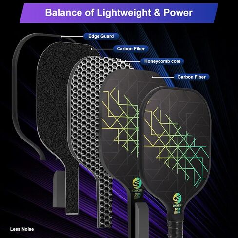 Pickleball Paddles Set of 4, USAPA Approved Carbon Fiber Pickle Ball Paddle (CHS), Polypropylene Honeycomb Core, Anti Slip Sweat Absorbing Grip, 4 Replacement Soft Grip, 6 Pickleball, Bag in Saudi Arabia