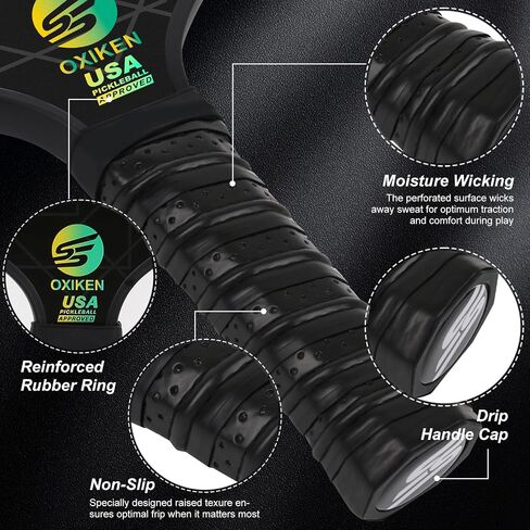 Pickleball Paddles Set of 4, USAPA Approved Carbon Fiber Pickle Ball Paddle (CHS), Polypropylene Honeycomb Core, Anti Slip Sweat Absorbing Grip, 4 Replacement Soft Grip, 6 Pickleball, Bag in Saudi Arabia
