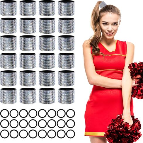 VAIPI 24 قطعة من أساور الشعر على شكل ذيل حصان من حجر الراين المبهجة، حامل شعر مشجع، شريط شعر كريستالي لامع قابل للتعديل، إكسسوارات شعر تشجيع للتشجيع في سن المراهقة، مسابقة كرة القدم اللينة in Kuwait